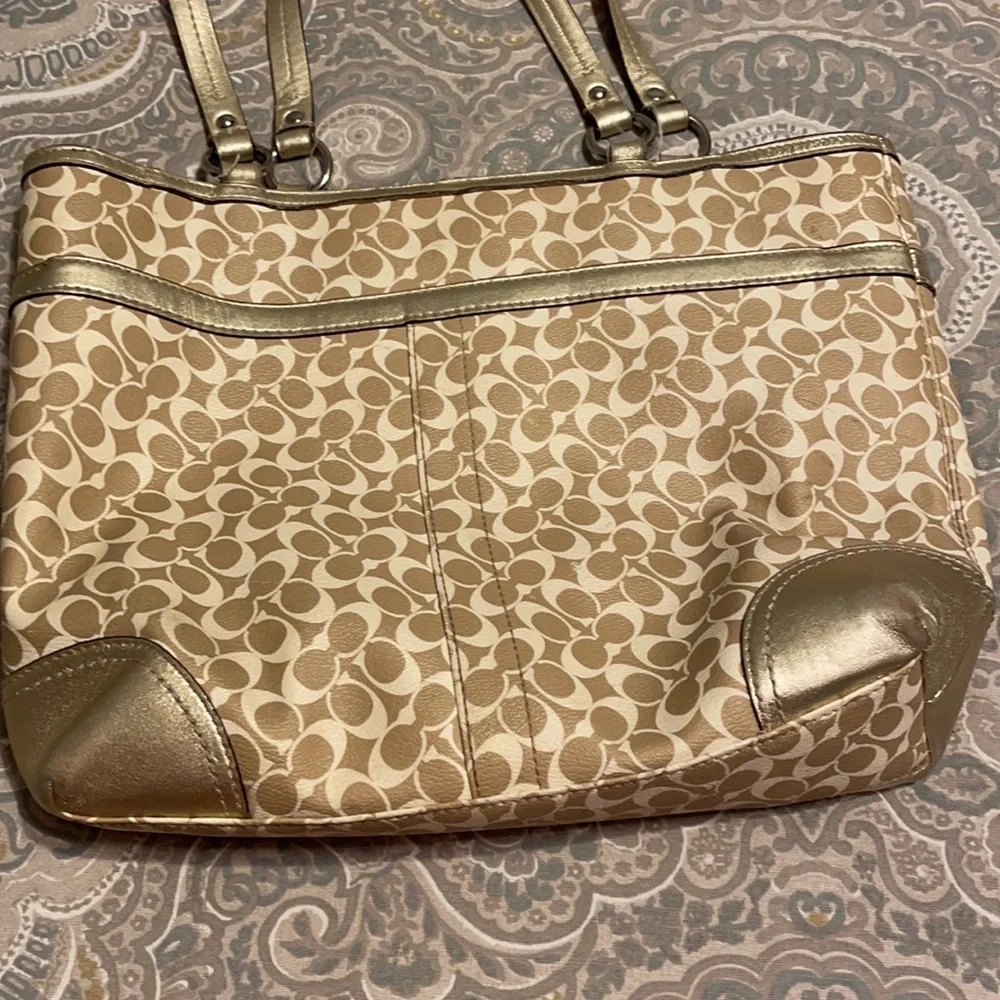 Gold coach purse with lavender inside
